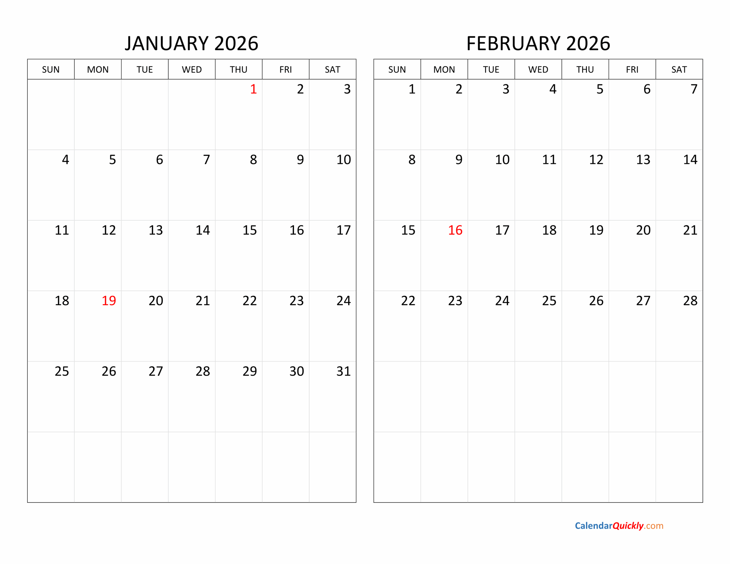 Calendar December 2023 January 2026 February 2026
