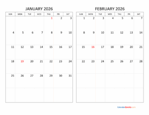 January February 2026 Calendar