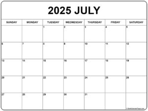 Calendar July 2025