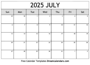 Blank July 2025 Calendar