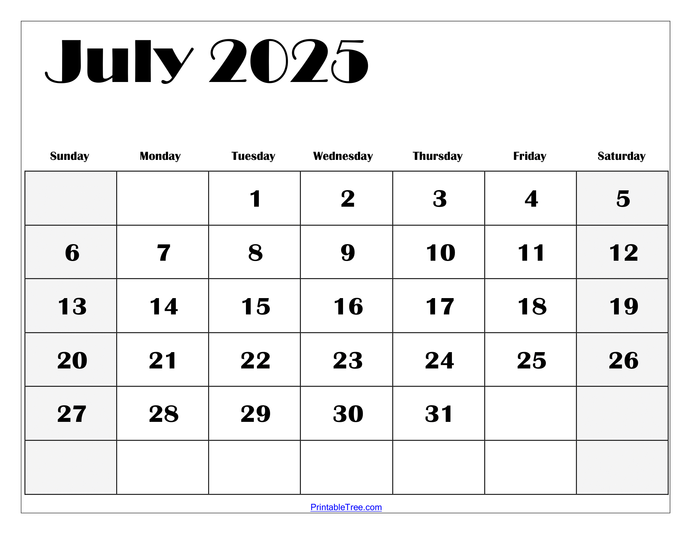 July 2025 Calendar Printable Pdf