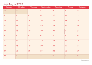 Calendar July And August 2025