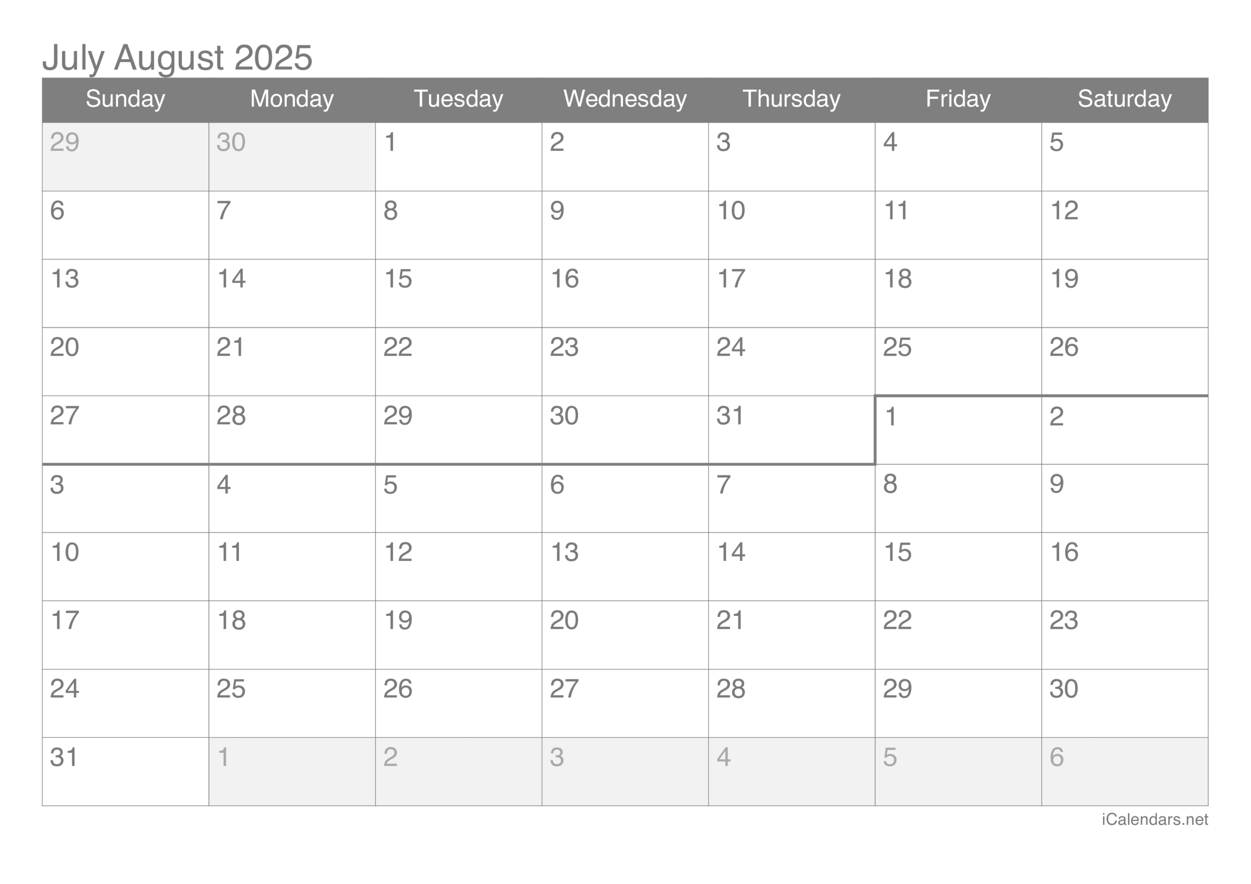 June To August 2025 Calendar