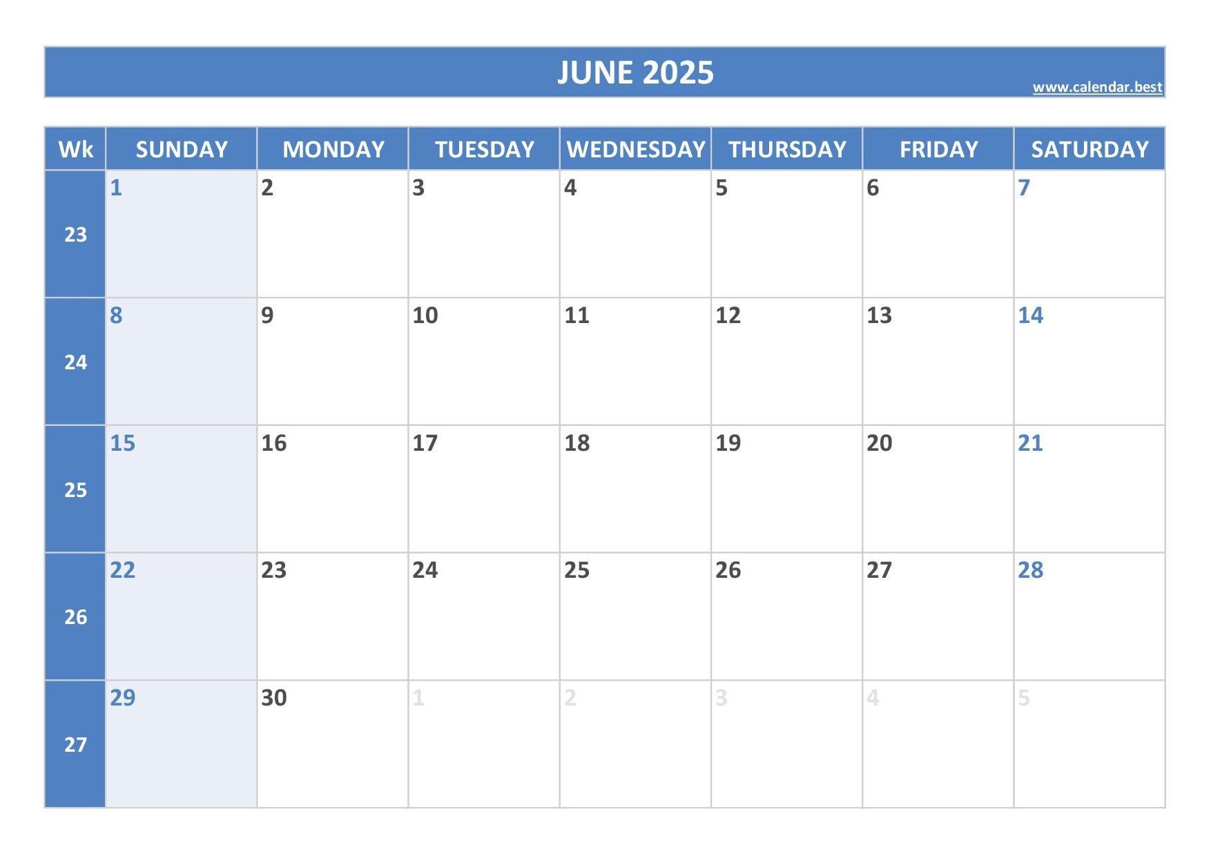 Calender June July 2025