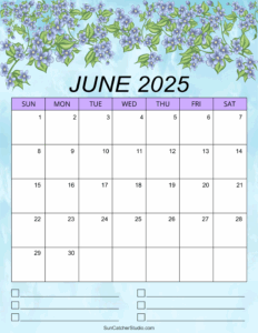 June To July 2025 Calendar Sun-Sat