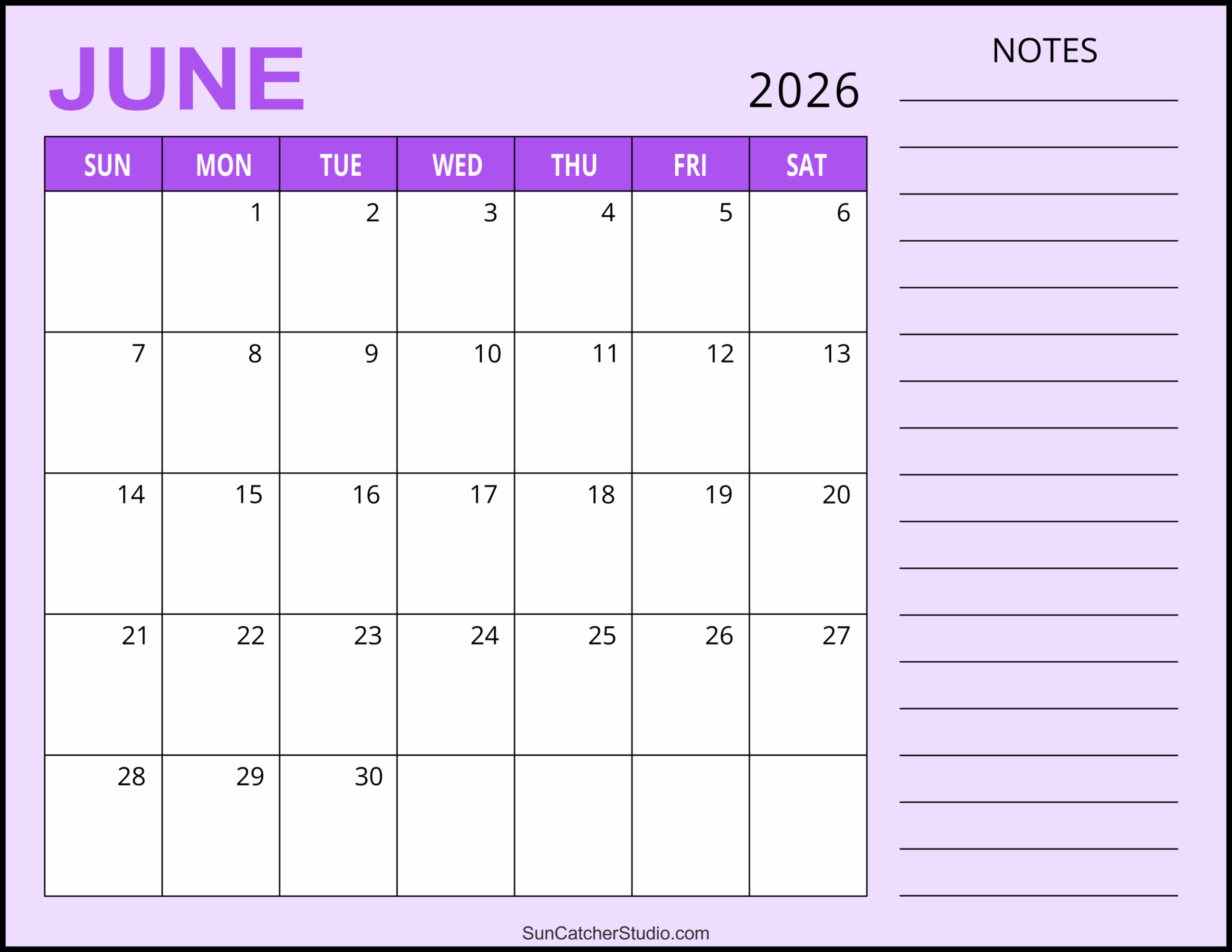 January June 2026 Calendar Printable
