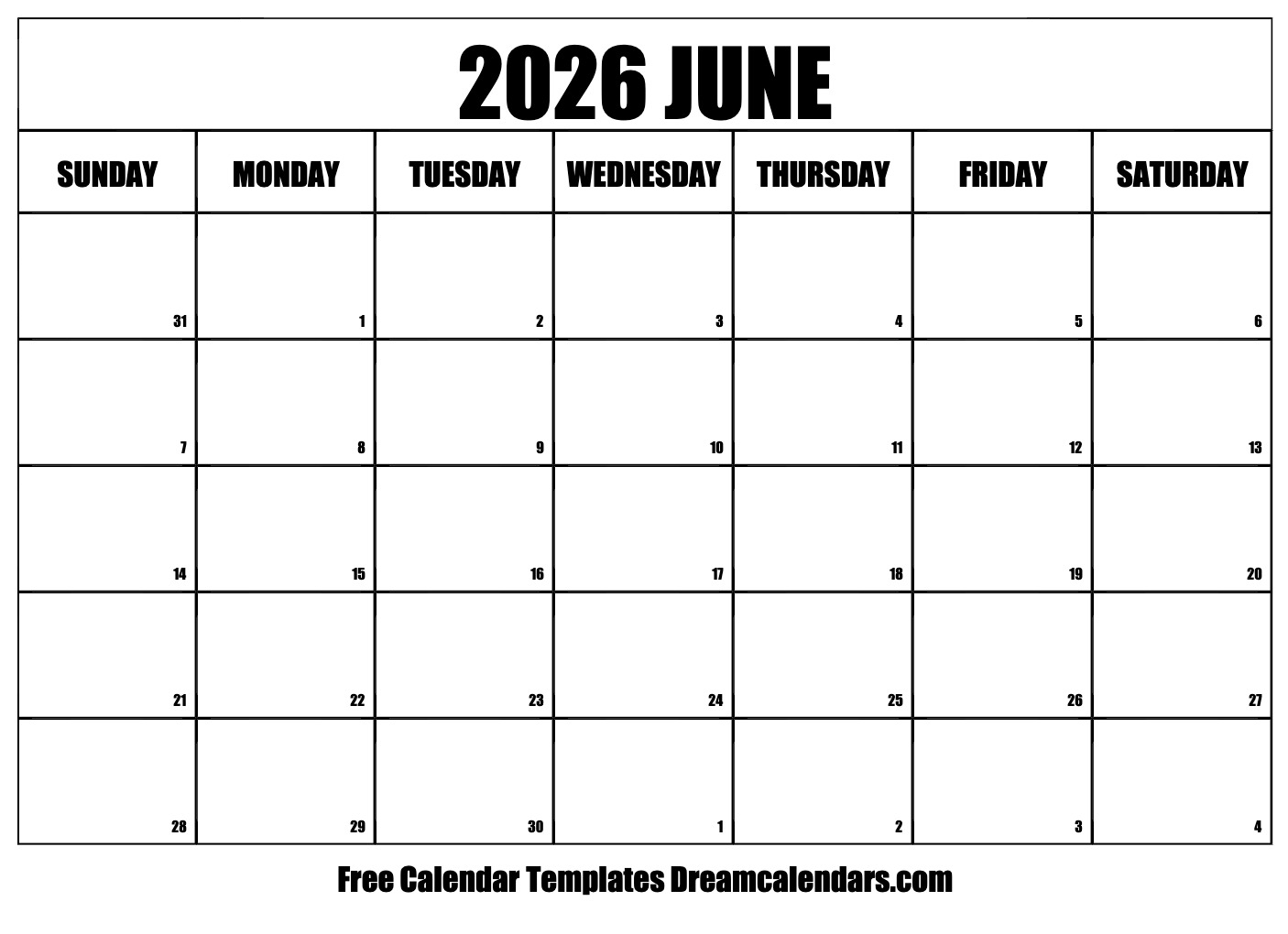 May June 2026 Calendar Excel