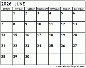 January June 2026 Calendar Printable