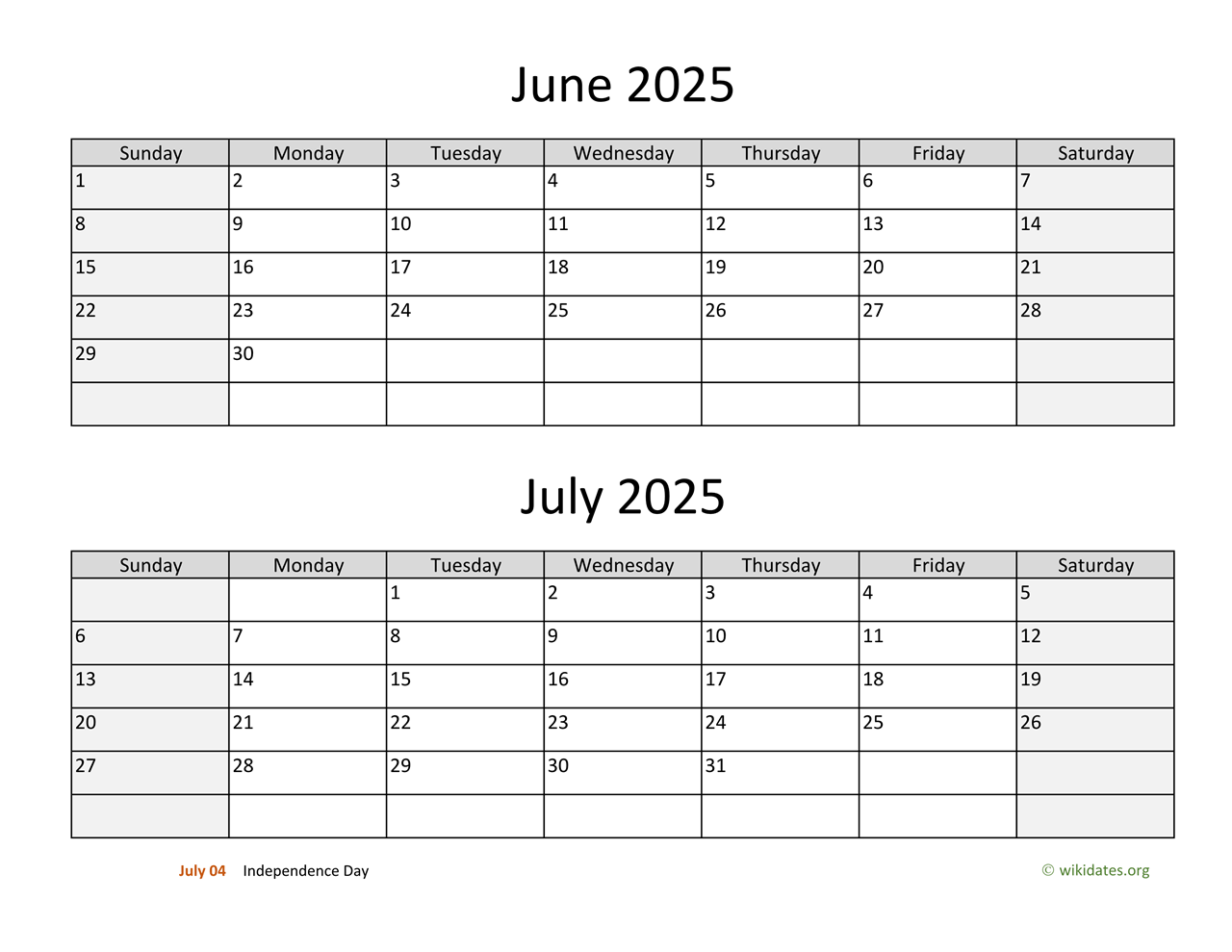 Editable Calendar June And July 2025