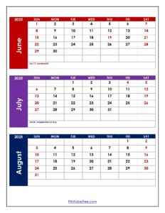 June July August 2025 Calendar With Holidays