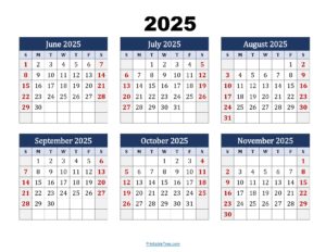 Calendar November 2025 To June 2026