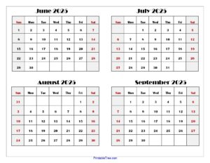 Blank Calendar September 2025 To June 2026
