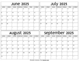 June – September 2025 Calendar