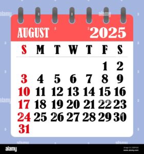 Calendar For The Month Of August 2025