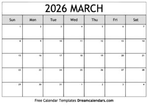 Free Printable Calendar March 2026