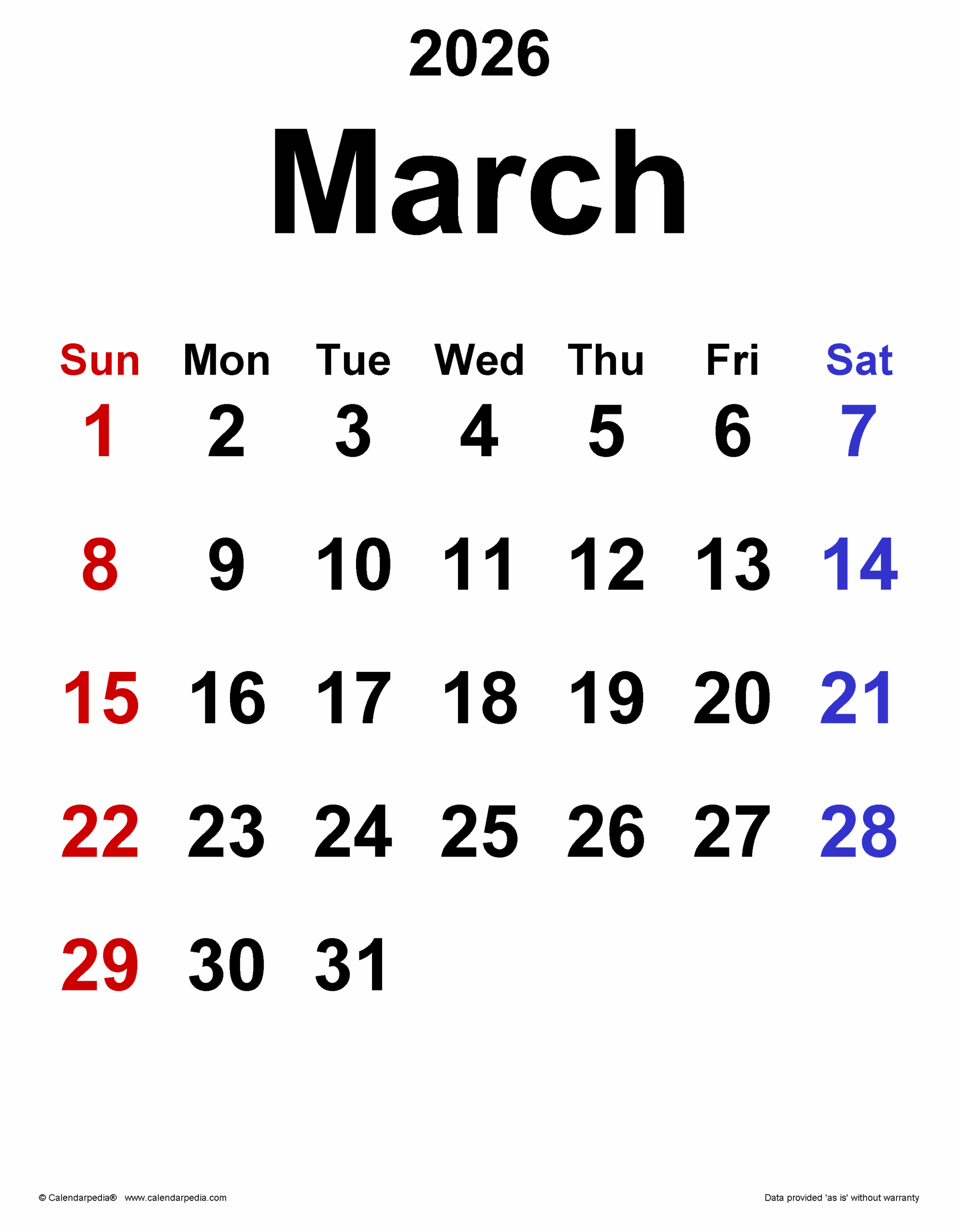 Show Me A March 2026 Calendar