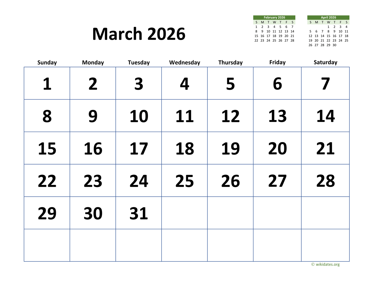 Show Calendar For March 2026