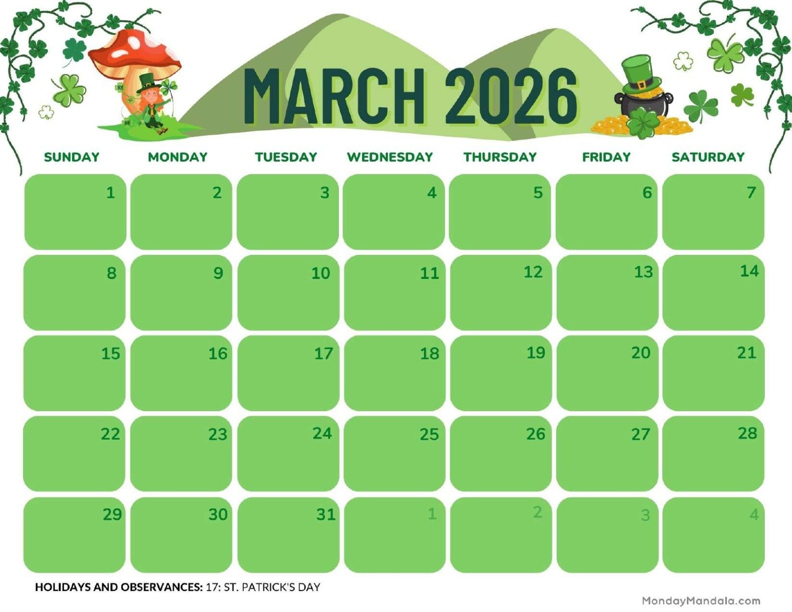 Show Me The Calendar For March 2026