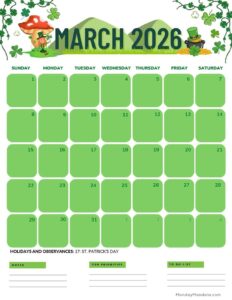 Printable March 2026 Calendar