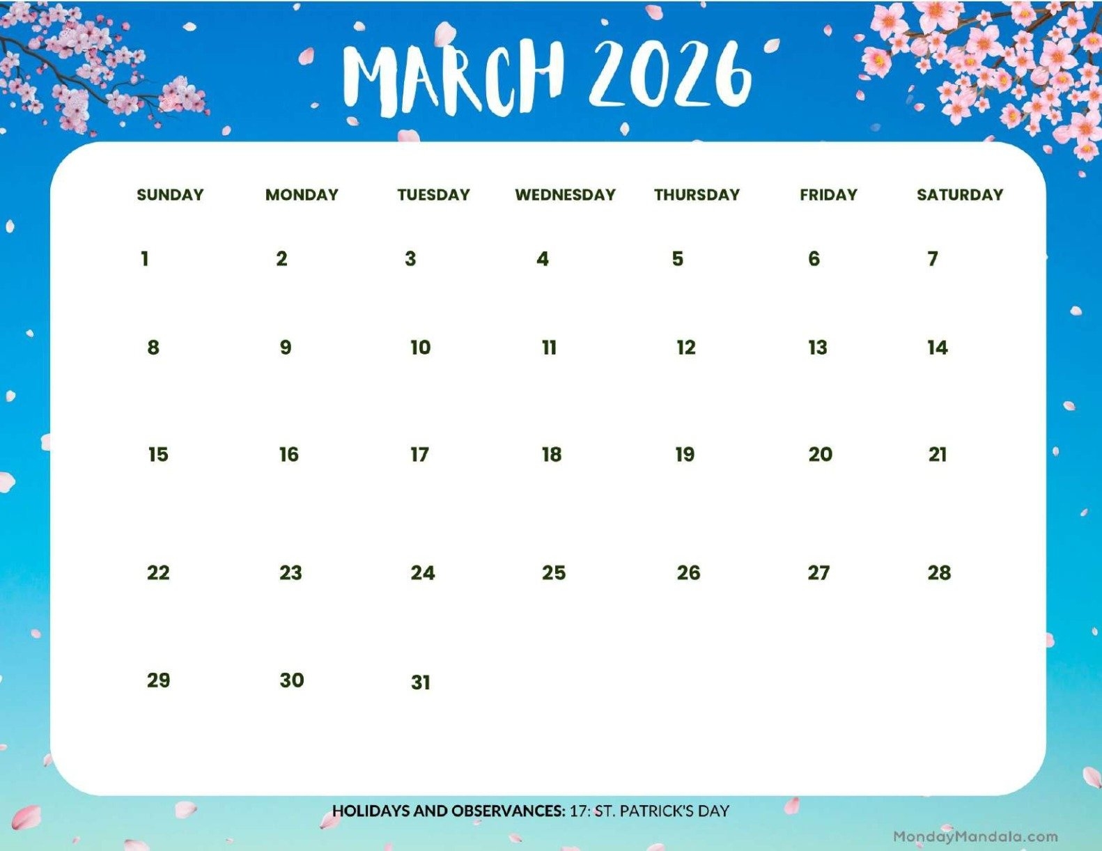 General Blue March 2026 Calendar