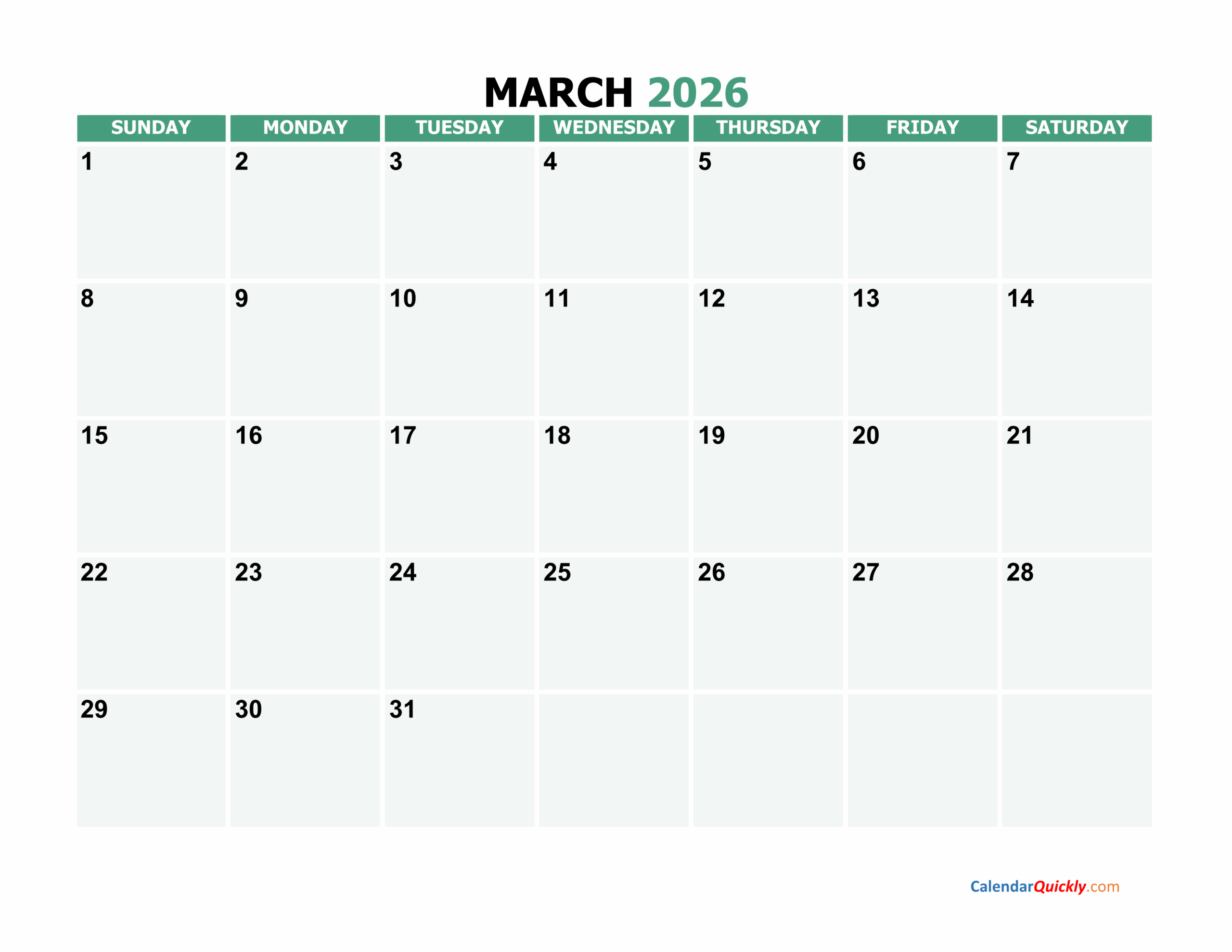 Print March 2026 Calendar