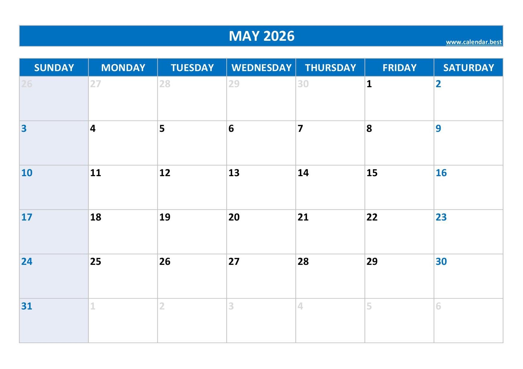 Show Me May 2026 Calendar