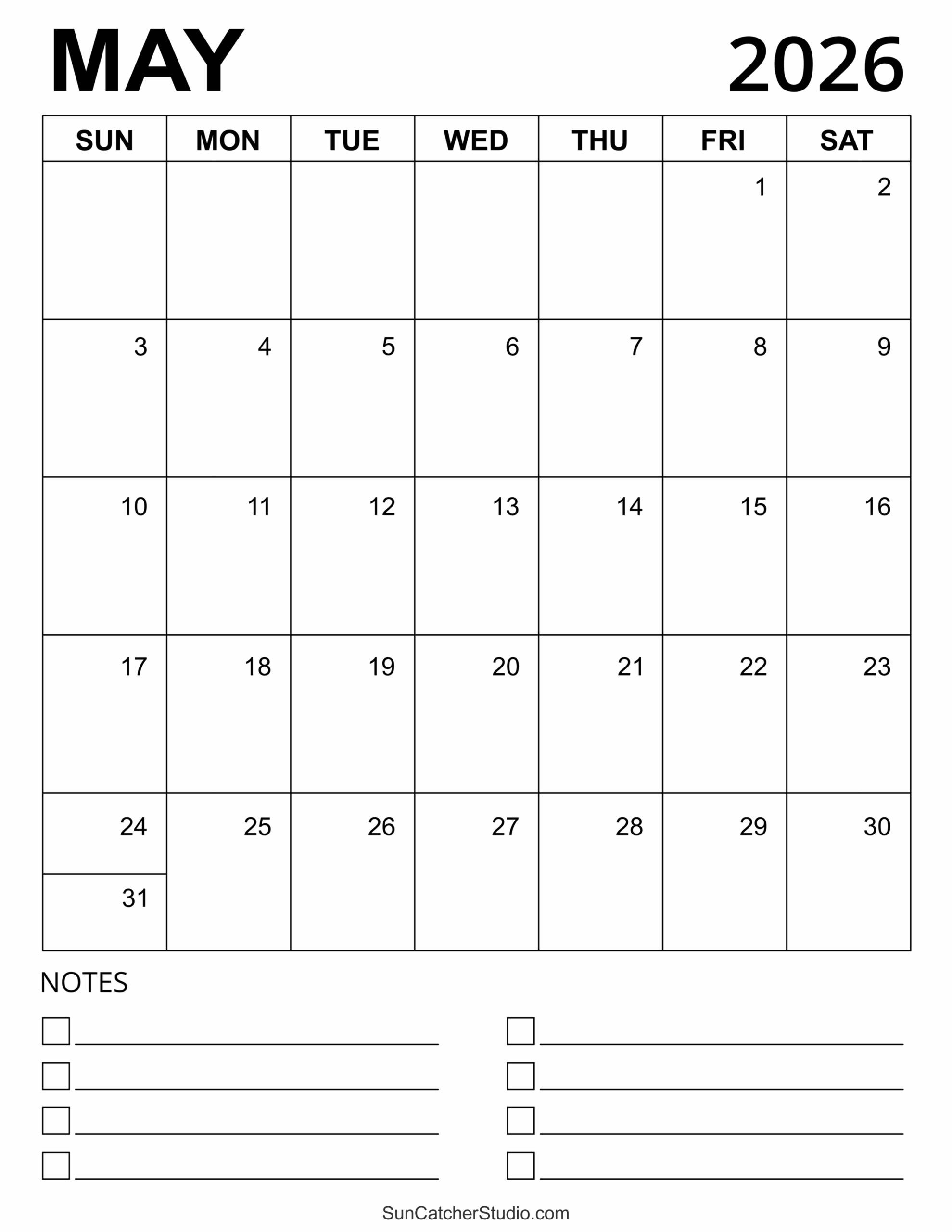May 2026 Calendar Editable