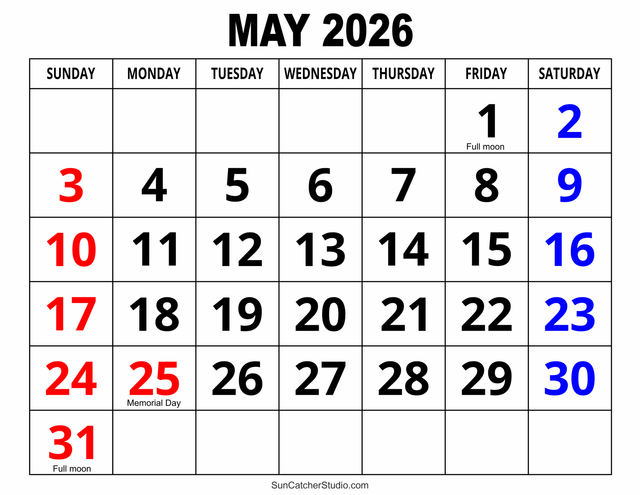 May 2026 Calendar Free Printable Free Printables Monograms