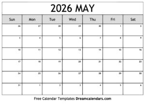 Free Printable May 2026 Calendar