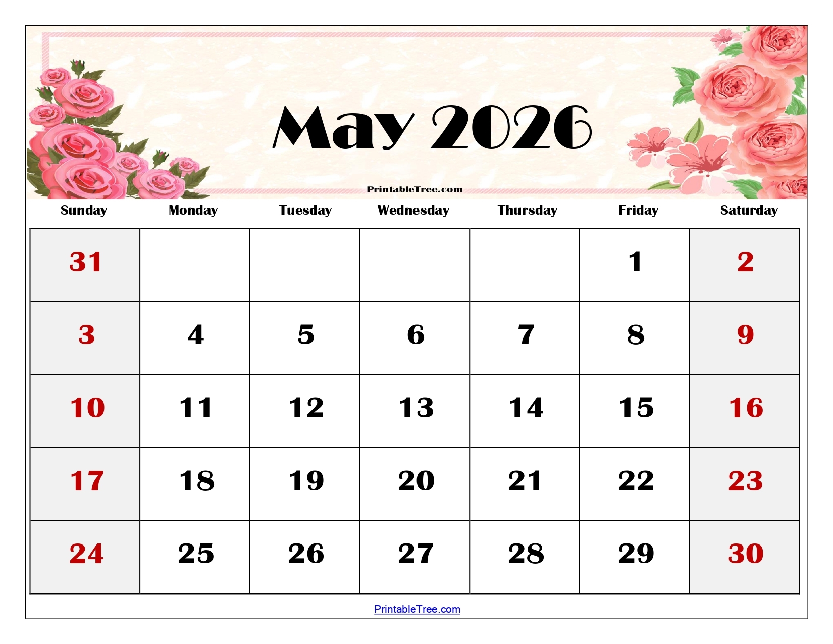 August 2026-May 2026 Calendar