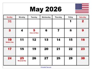 Printable Calendar May 2026