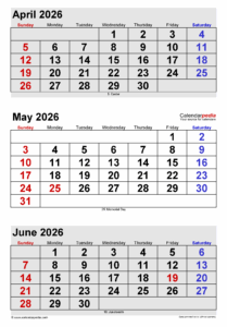 April May June 2026 Calendar