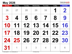 Editable May 2026 Calendar