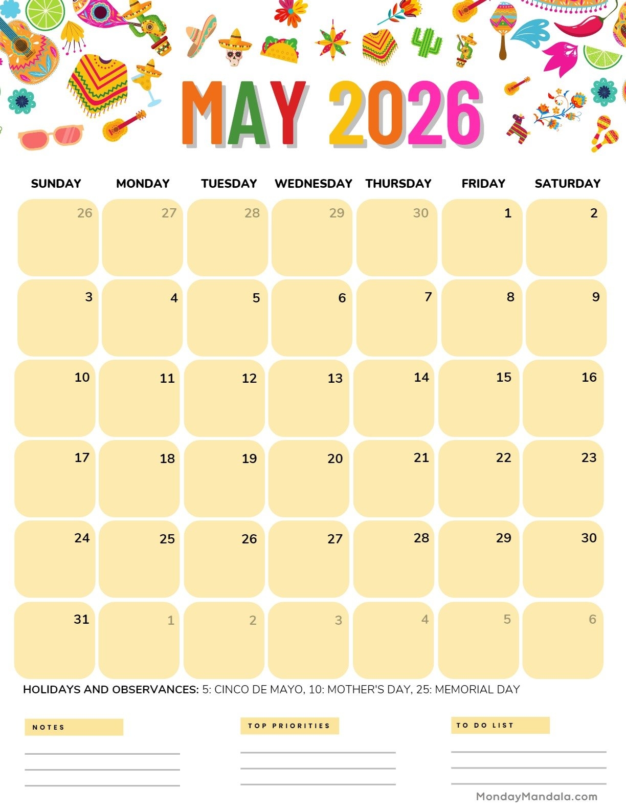 Calendar Of May 2026