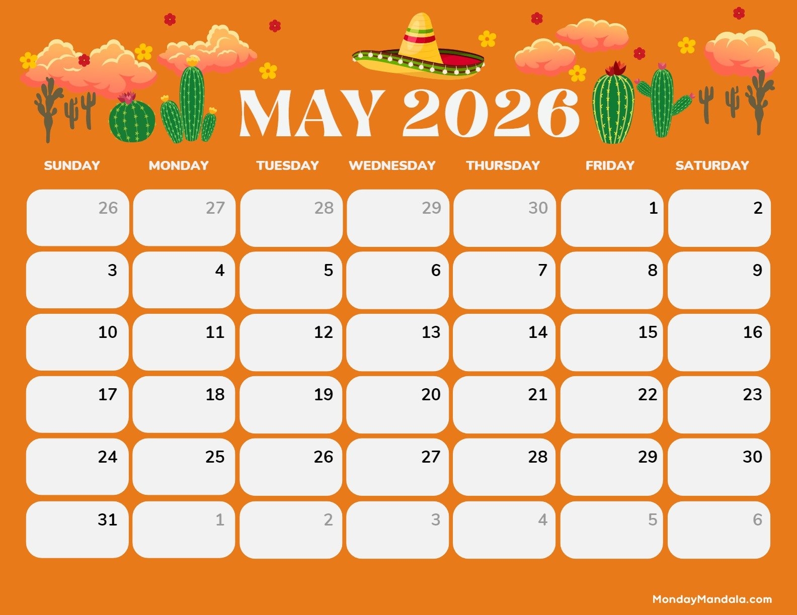 May 2026 Blank Calendar