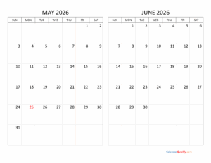 Calendar Large May And June 2026