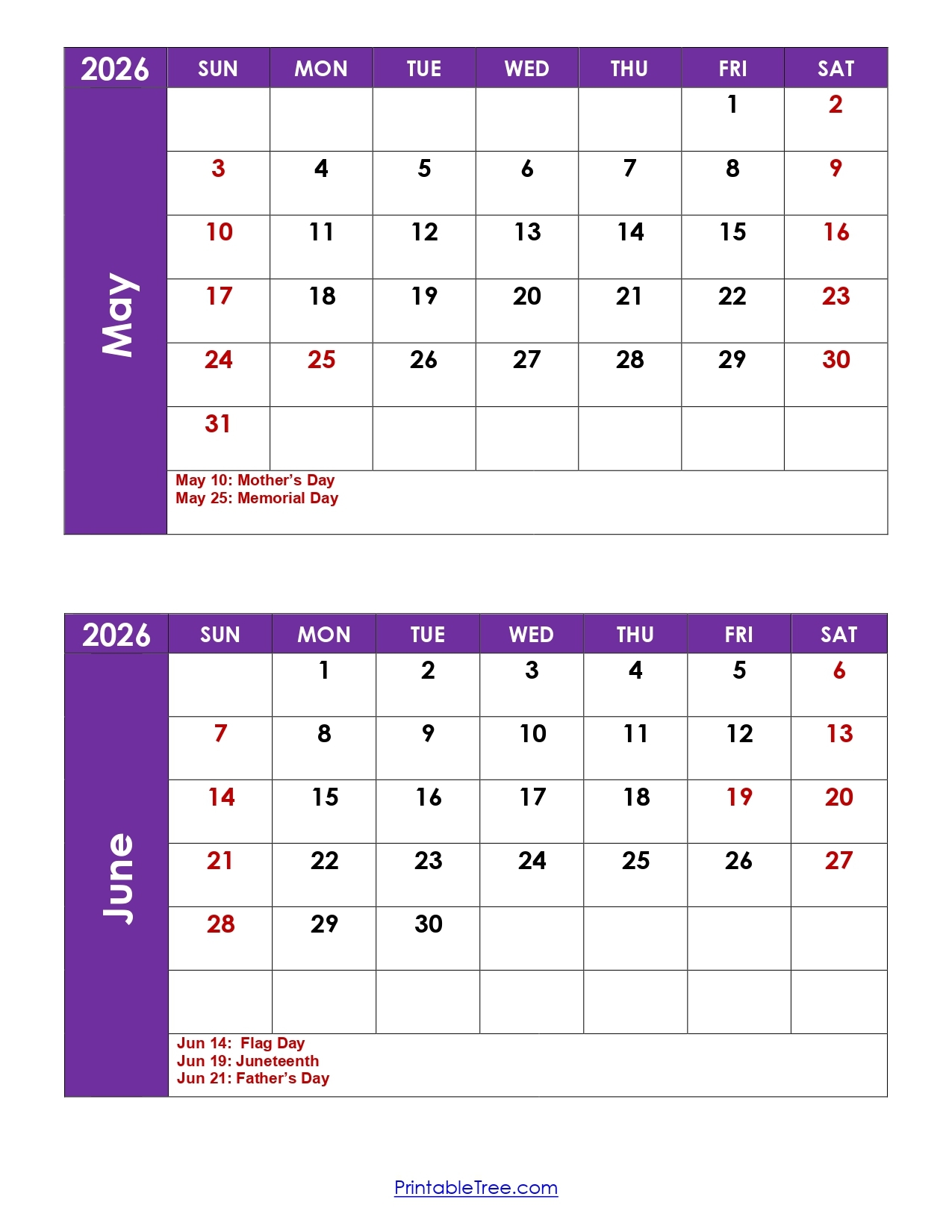 Calender For May 2026