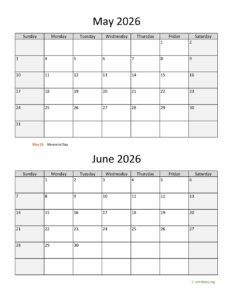 May June 2026 Calendar Printable Pdf