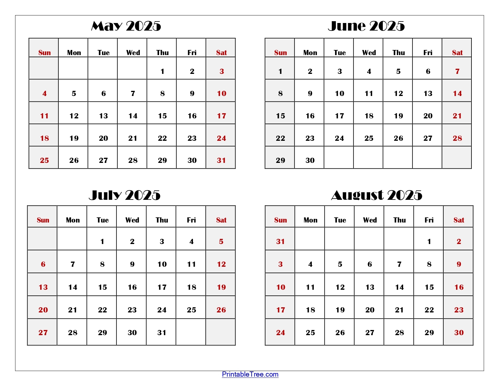 June -August 2025 Calendar