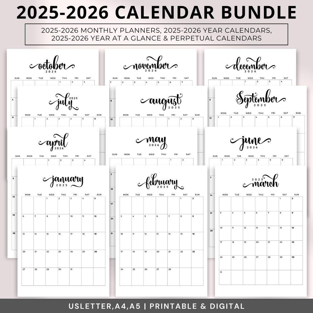 Monthly Planner 2025 2026 Printable 2025 2026 Calendar Bundle 