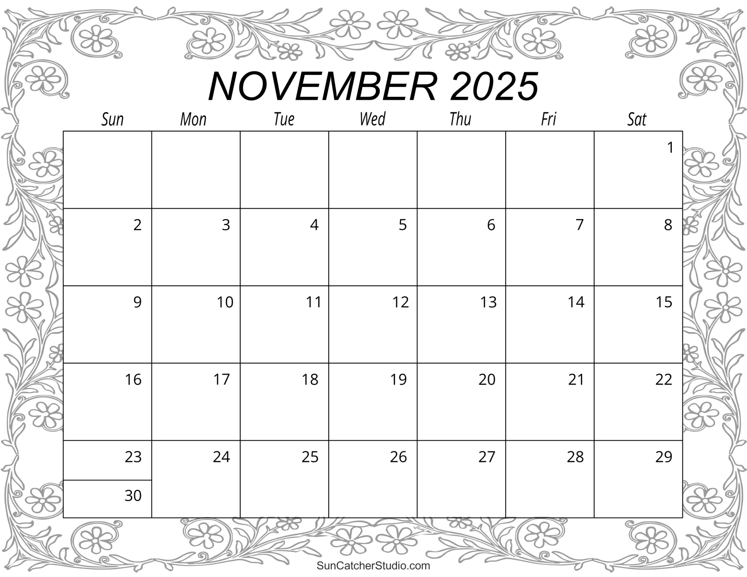 Blank Calendar Template November 2025
