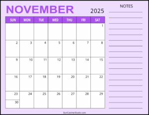 November 2025 Calendar With Notes