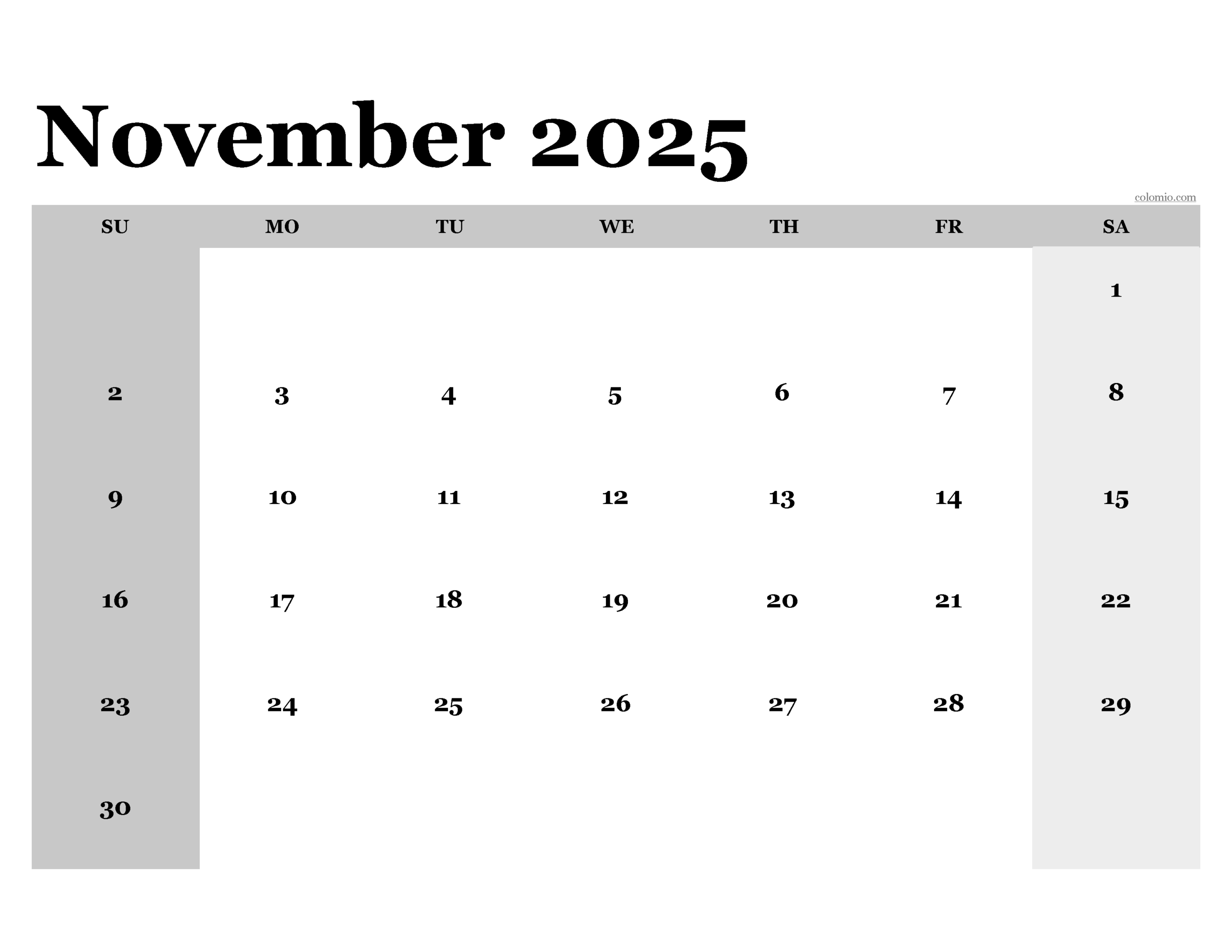 November 2025 Calendar Editable