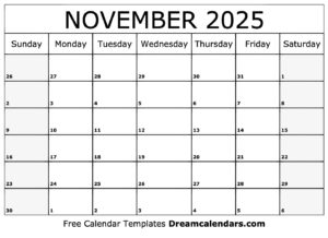November 2025 Calendar Printable Free