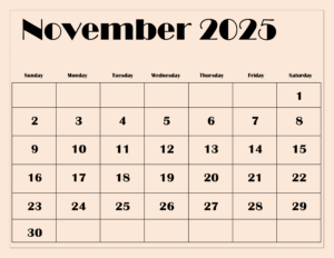 November 2025 Calendar Pdf