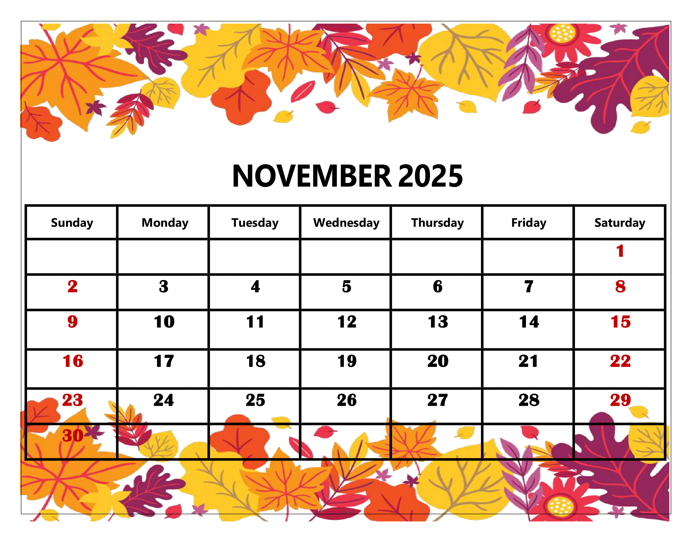 November 2025 Calendar Cute