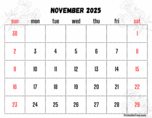 November 2025 Calendar Printable Pdf