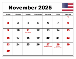 November 2025 Holiday Calendar