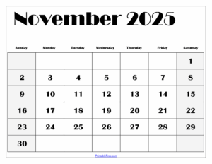 Free Printable Calendar November 2025