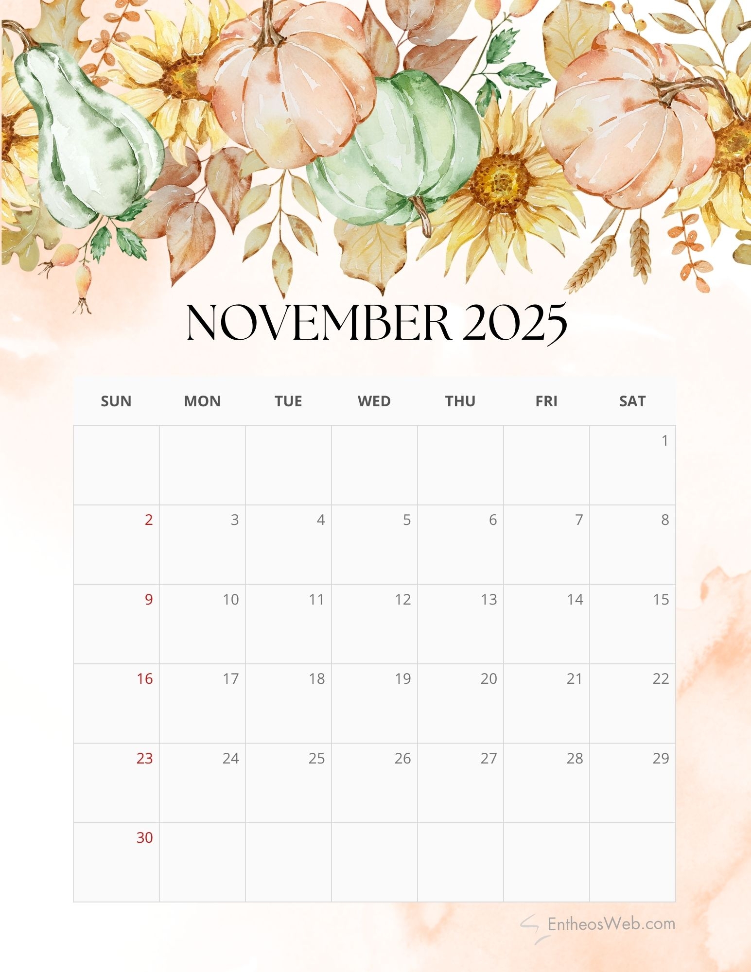 Printable November 2025 Calendar